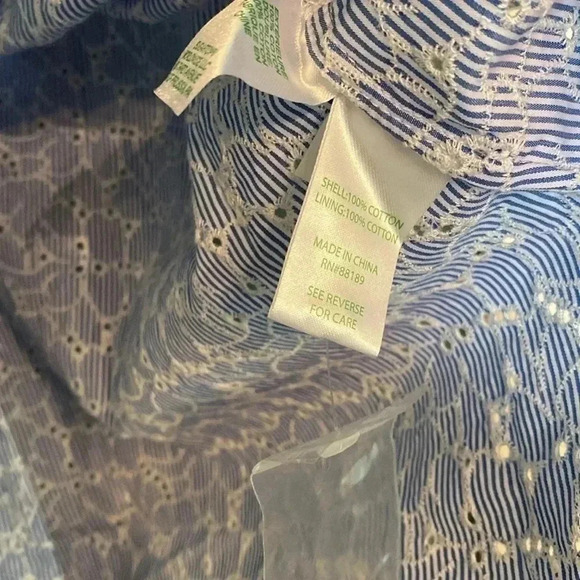 Lily Pulitzer new eyelet tank collar button up blue/white shirt size 8 - Picture 5 of 7